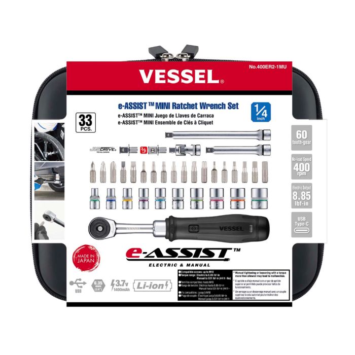 Vessel Tools 400ER21MU Cordless Slim E-Assist Mini Ratchet Wrench