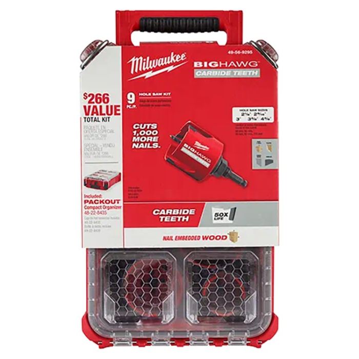 Milwaukee 49-56-9295 Big Hawg 9 Piece Carbide Teeth Hole Saw Kit