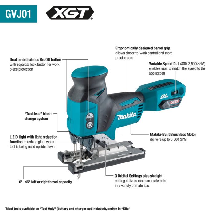 Makita GVJ01Z 40V Max XGT Brushless Cordless Barrel Grip Jig Saw