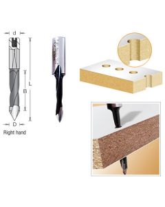 Through-Hole ('V' Point) Boring Bits - 77mm Long - 10mm x 25mm Shank-Right Hand