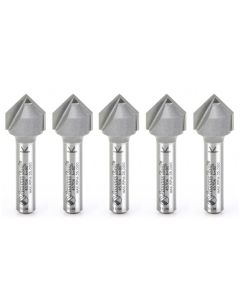 Amana Tool 45704-5, 1/2" x 1/4" x 1-5/8" 2FL 90Deg CT V-Groove Router Bit, 5/Pack
