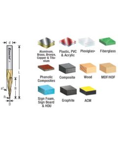 Solid Carbide 2D and 3D Carving Tapered Ball Nose (Conical Ball), Zirconium Nitride (ZrN) Coated Router Bits