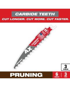 Milwaukee 48-00-5331, 6" 3TPI Carbide Sawzall Blade for Pruning, 3/Pack 