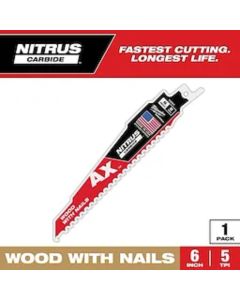 Milwaukee 48-00-7251, 6" 5 TPI AX Nitrus Carbide Teeth Sawzall Blade, 1/Pack