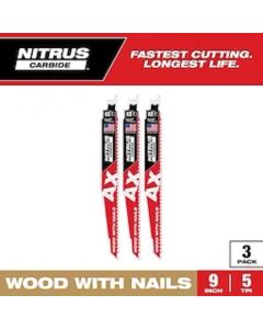 Milwaukee 48-00-7352, 9" 5 TPI AX Nitrus Carbide Teeth Sawzall Blade, 3/Pack