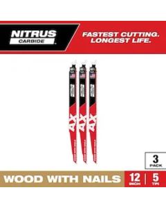 Milwaukee  48-00-7353, 12" 5 TPI AX Nitrus Carbide Teeth Sawzall Blade, 3/Pack