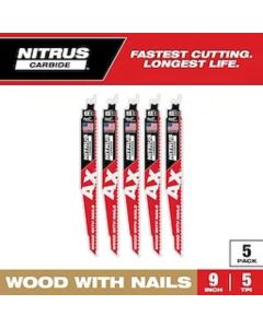 Milwaukee 48-00-7552, 9" 5 TPI AX Nitrus Carbide Teeth Sawzall Blade, 5/Pack