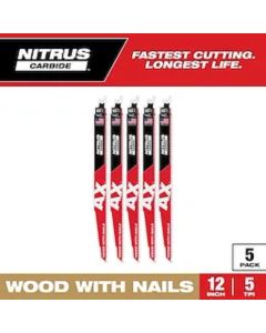 Milwaukee 48-00-7553, 12" 5 TPI AX Nitrus Carbide Teeth Sawzall Blade, 5/Pack