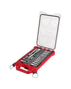Milwaukee 48-22-9482 3/8” 32 Piece Metric Ratchet and Socket Set with Packout Low-Profile Compact Organizer 