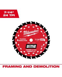 Milwaukee 48-41-0750, 7-1/4" 24T Nitrus Carbide Framing & Demolition Blade