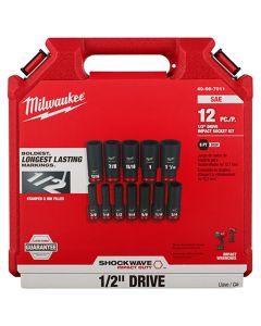 Milwaukee 49-66-7011 Shockwave Impact Duty 1/2" 6 Point 12 Piece Drive SAE Deep Socket Set
