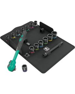 Wera Tools 5005530001, 16 PC 8100 SB 12 Zyklop Comfort Ratchet Set with Reversing lever, 3/8" Drive