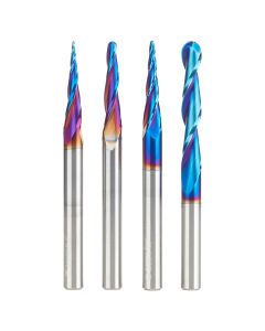 Amana Tool AMS-148-K 1/4" 4 Piece Spektra Solid Carbide 2D/3D Carving CNC Router Bit Set