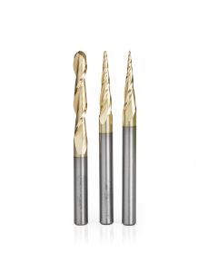 Amana Tool AMS-185, 1/4" 3-PC SC 3DCarving Ball Nose ZrN Router Bit Set
