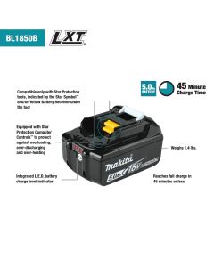 Makita BL1850B-10, 18V LXT 5.0Ah Lithium‑Ion Battery, 10 Pack