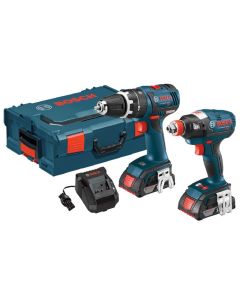 Bosch CLPK250-181L 18V EC Brushless Compact Tough Hammer Drill Driver and Socket Ready Impact Driver, 2.0Ah Batteries
