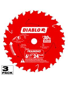 Diablo Tools D0624X3, 6-1/2" x 24T Saw Blade for Wood, 3/Pack