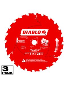 Diablo Tools D0724X3, 7-1/4" x 24T Saw Blade for Wood, 3/Pack