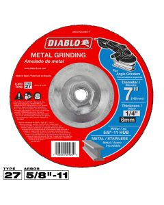 Diablo Tools DBD070250B01F, 7" x 1/4" x 5/8"-11 Type 27 HUB Metal Grinding Disc