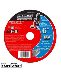 Diablo Tools DBDS60045101F, 6" x 0.045" x 7/8" Type 1 SD Metal Cut-Off Disc