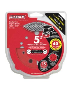 Freud DCD050040H15G 5" 40 Grit Diablo 12-Hole Hook and Lock Sanding Disc, 15 Pack