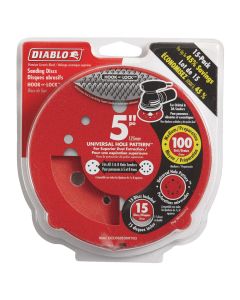 Freud DCD050100H15G 5" 100 Grit Diablo 12-Hole Hook and Lock Sanding Disc, 15 Pack