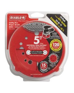 Freud DCD050120H15G 5" 120 Grit Diablo 12-Hole Hook and Lock Sanding Disc,15 Pack