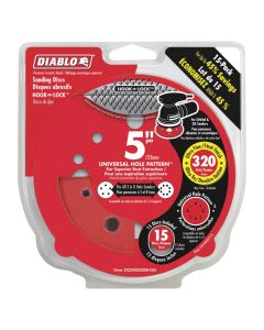 Freud DCD050320H15G 5" 320 Grit Diablo 12-Hole Hook and Lock Sanding Disc, 15 Pack