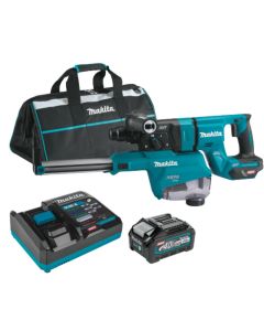 Makita GRH07M1W, 40V Max XGT BL 1‑1/8" Rotary Hammer (D‑Handle) Kit w/ Dust Extractor