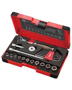 Vessel Tools HRW2004MSW, 21 Piece 1/4"Sq Wood-Compo Swivel Socket Wrench Set