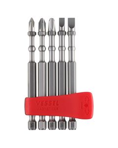 Vessel Tools IBMG90K001 5 Piece 1/4" Impact Ball Torsion Bit Set with Mag Charge Holder