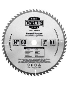 CMT Tools K06014, 14" x 0.126" ITK Contractor General Purpose Circular Saw Blade