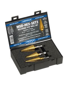 Champion Cutting Tool MSD-HEX-SET3, 3 Piece Hex Shank Step Drill Bit Set