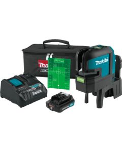 Makita SK106GDNAX, 12V Max CXT 2.0Ah Self‑Leveling Cross‑Line/4‑Point Green Beam Laser Kit