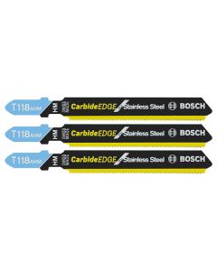 Bosch T118AHM3 3-1/4" Carbide Edge T-Shank Jig Saw Blade, 3 Piece