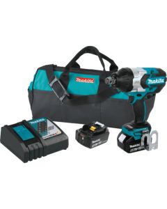 Makita XWT07T, 18V LXT 5.0Ah Li‑Ion BL CL 3/4" Sq. Drive Impact Wrench Kit w/ Friction Ring Anvil